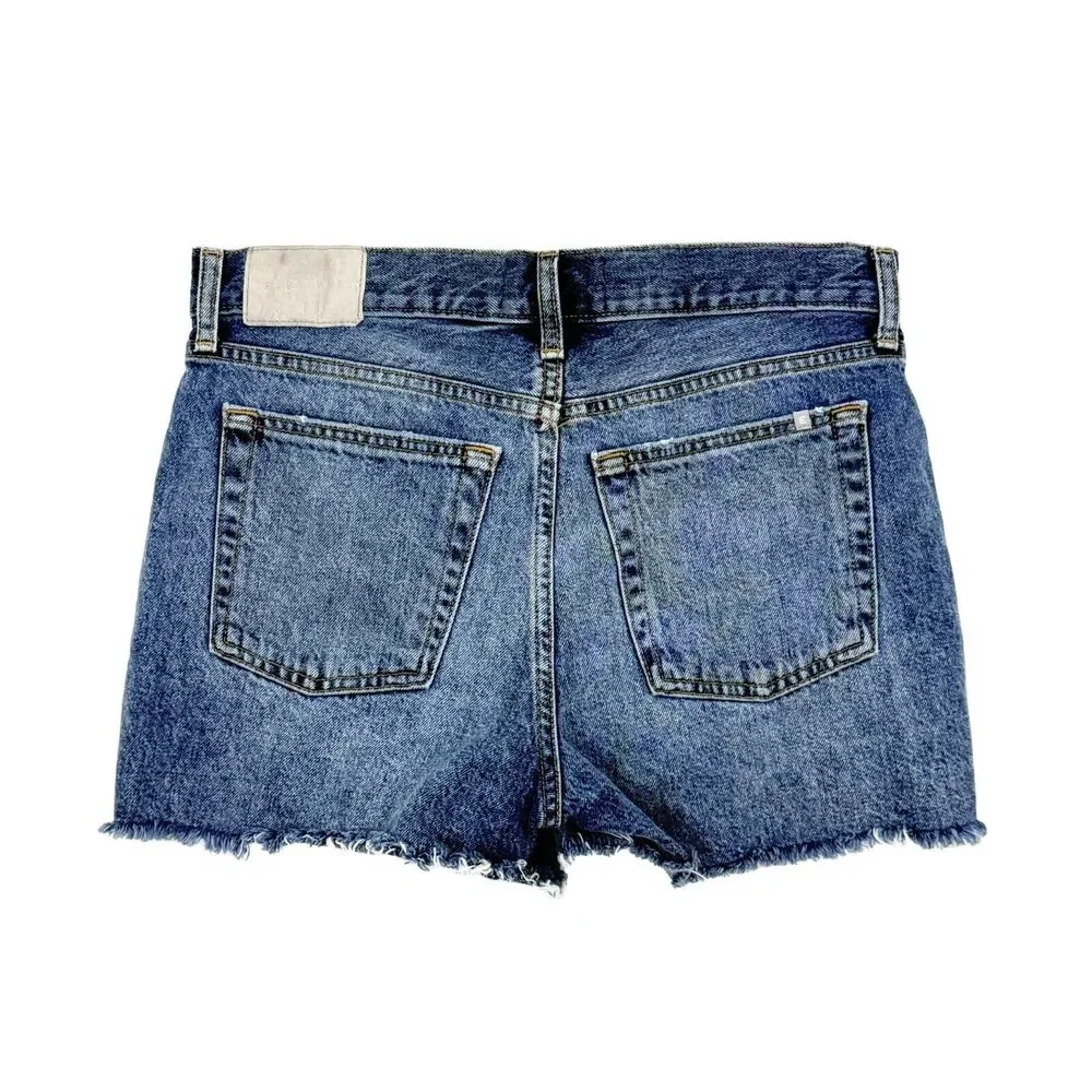 EVERLANE The Relaxed 90's Shorts 25 Deep Indigo Blue Distressed Cut-Off EUC B52